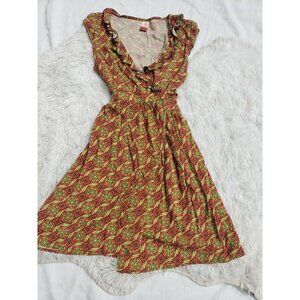 MATILDA JANE Cheerio Wrap Small Wrap Dress Green Red Retro Party Career …